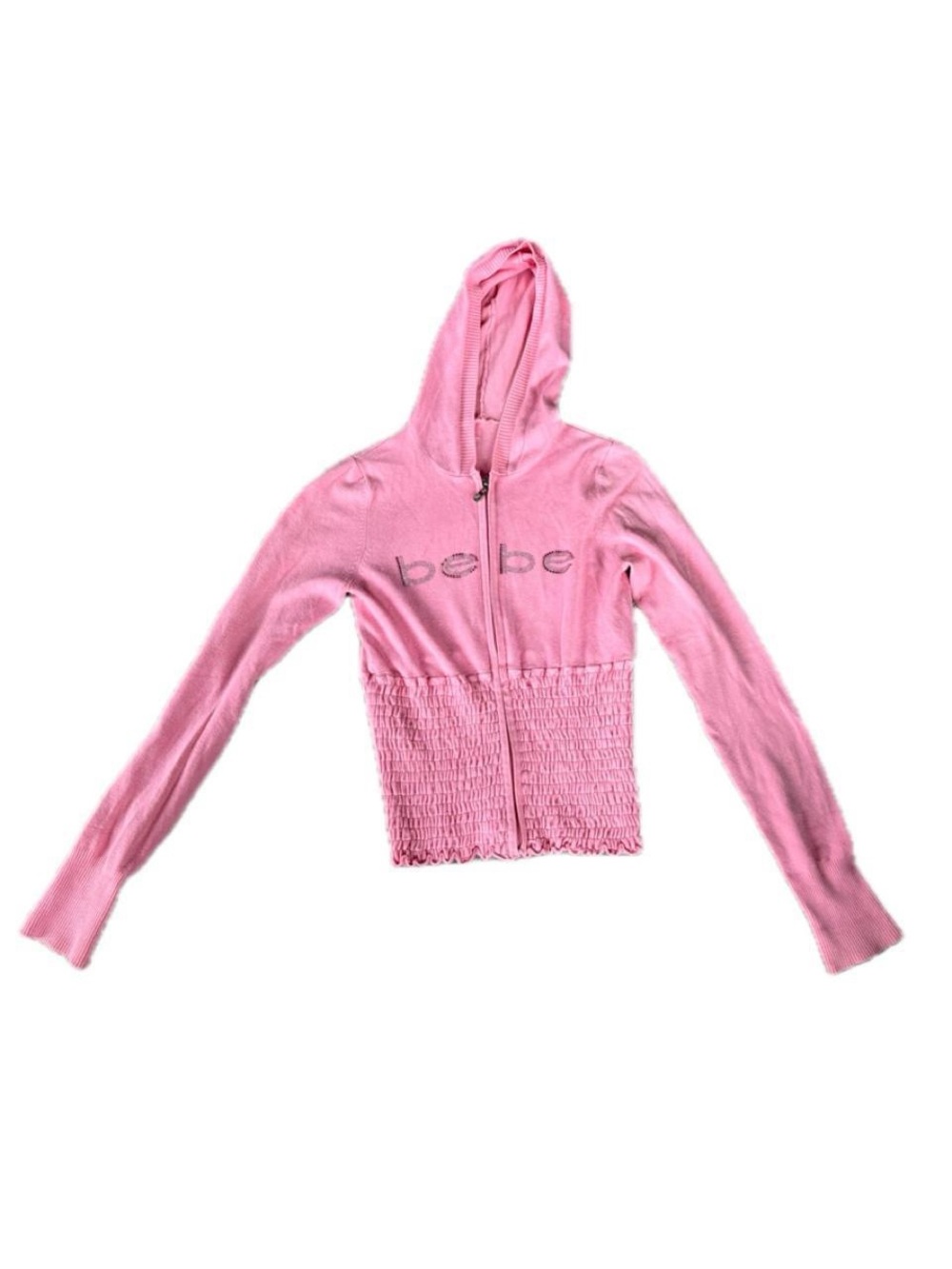 bebe Light Pink Hooded Zip Jacket with Smocked Waist